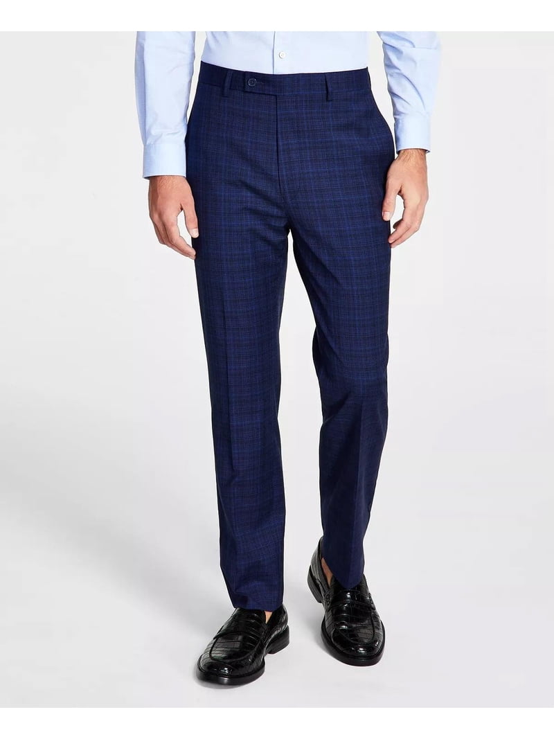 Calvin Klein Mens Slim-Fit Plaid Performance Dress Pants 34W x 32L  Blue/Black - Walmart.com