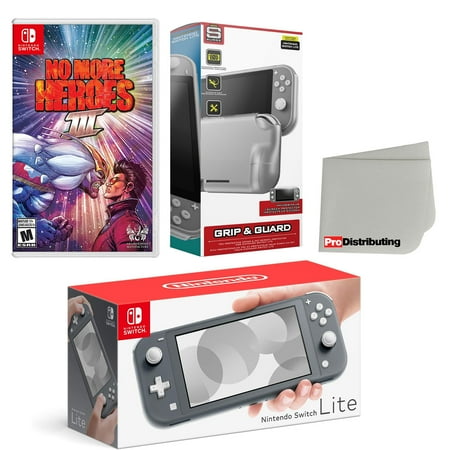 Nintendo Switch Lite Console Gray with No More Heroes 3, Protective Case, Screen Protector and Screen Cleaning Cloth Bundle