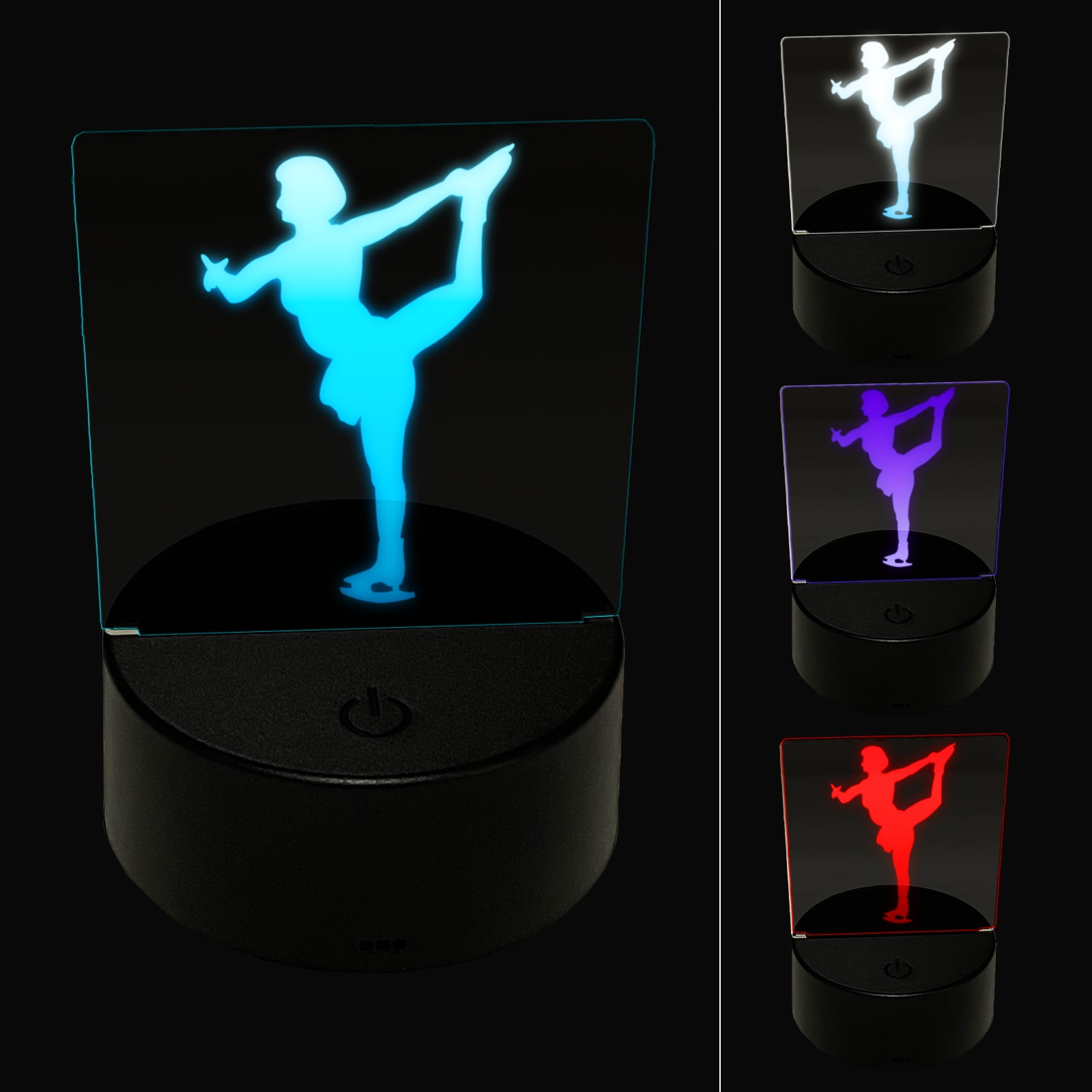 Ice Skating Skater Solid LED Night Light Sign 3D Illusion Desk