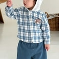 thumbnail image 5 of Staki Boys Hooded Plaid Shirt Toddler Baby Boys Plaid Shirts Jacket Long Sleeve Lapel Button Down Top Outwear Clothes 3-6M,12-24M,2T,3T,4T,5T,6Y(Light Blue,2-3 Years), 5 of 9