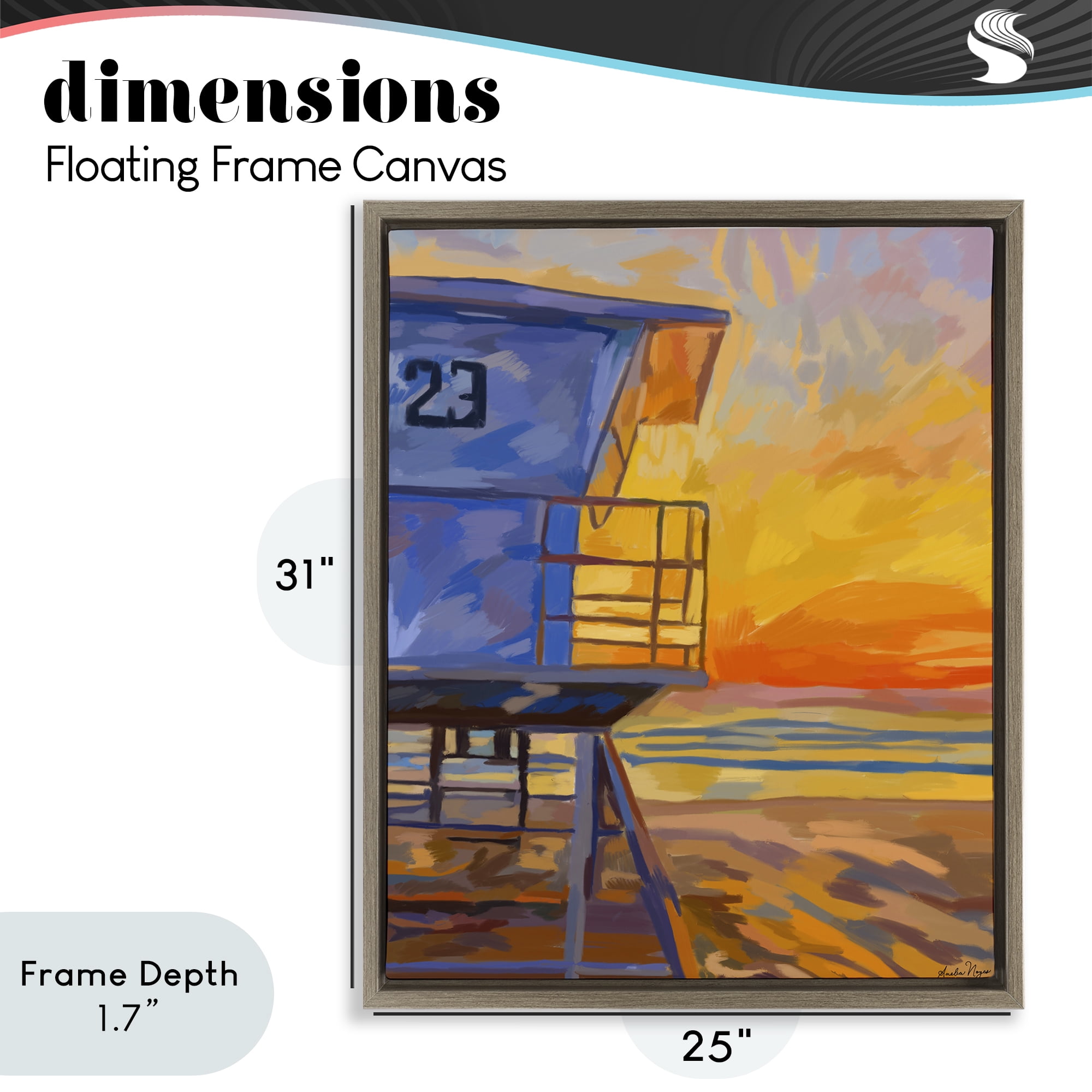 Stupell Industries Lifeguard Stand Sunset Brown Framed Floater Canvas Wall Art, design by Amelia Noyes