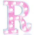 thumbnail image 1 of Batería LED Pooqla con forma de marquesina con letra R, color rosa claro, 1 of 6