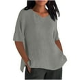 thumbnail image 2 of Bovxnpu Womens Summer Tops, Plus Size Casual T Shirt, Women's V-Neck Short Sleeve Loose Button And Linen Tunic Shirts Summer Shirts Blouse XXL, 2 of 6