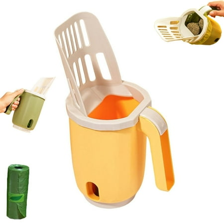 No-Touch Cat Poop Scooper with Waste Bag Holder Multifunctional Pet Litter Box Scoop for Cats & Dogs  Built-in Storage & Disposal Can for Mess-Free Cleaning