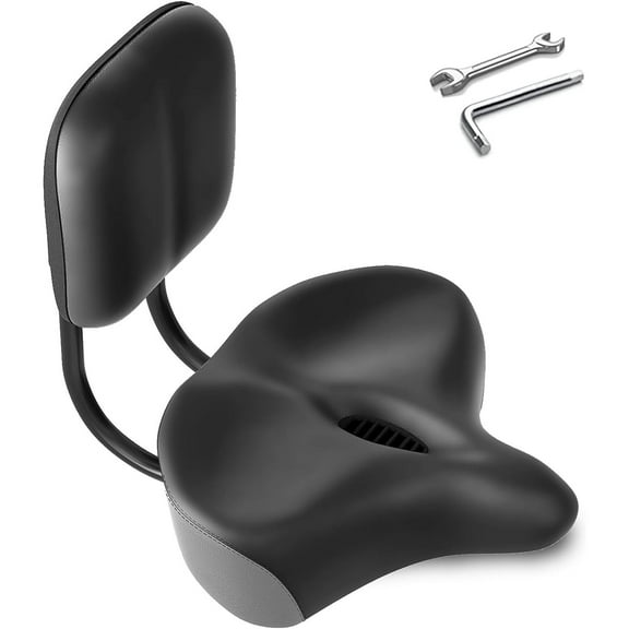 MOONCOOL Oversized Bike Seat with Adjustable Backrest Comfort Replacement for TK1-Folding, Balck & Silver