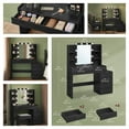 thumbnail image 4 of LEDREM Modern LED Vanity Desk with Mirror - 6 Drawers & 4 Open Shelves, Dimmable Lights (10 Bulbs), Sturdy Particleboard, Easy Assembly, Ebony Black, 4 of 6