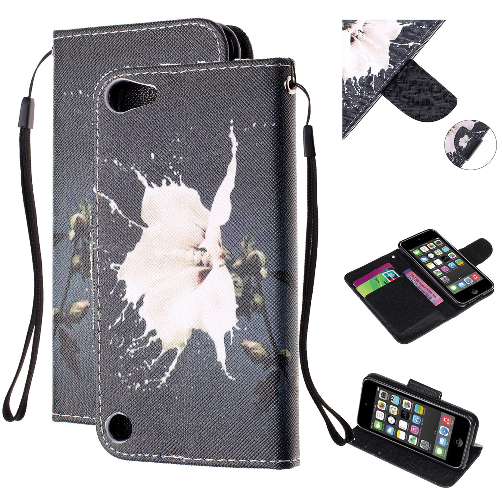 For iPod Touch 5//6th Gen Embossed Unicorn PU Leather Flip Wallet Card Case Cover