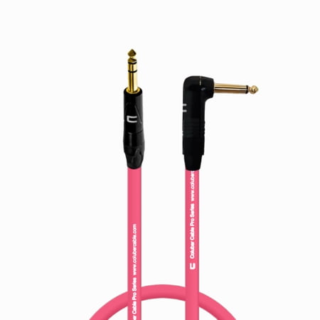 1/4" TRS Male to Right Angle 1/4" TS - 0.5 Feet - Pink - Pro 3-Pin Microphone Connector for Powered Speakers, Audio Interface or Mixer for Live Performance & Recording