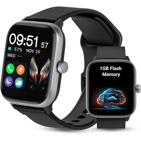 Vibeat GTX10 1.85-inch AMOLED Smartwatch with Alexa Support, 100+ Fitness Modes, IP68, Black