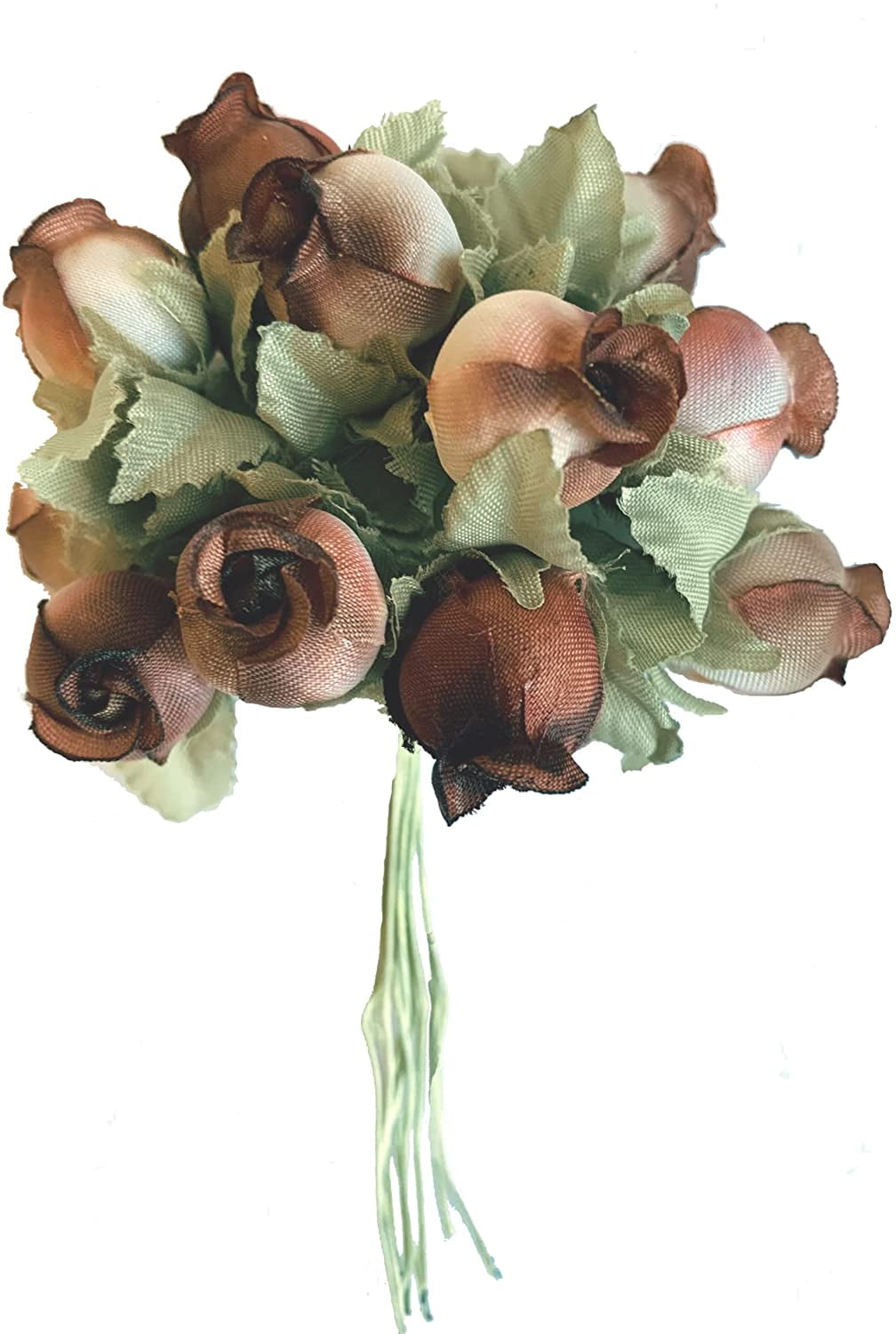 Cinnamon Brown Artificial Silk Flower Roses - 12 Mini Bouquets of 12 Rosebuds, 144 Rosebuds Total, Wedding, Reception, Wreath Decor, Bridal Shower