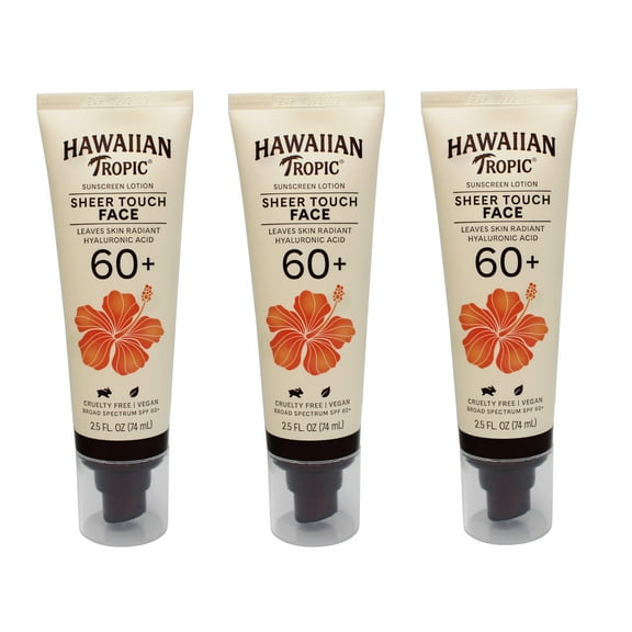 3 Pack - Hawaiian Tropic Sheer Touch Face Sunscreen Lotion SPF 60, 2.5 FL OZ