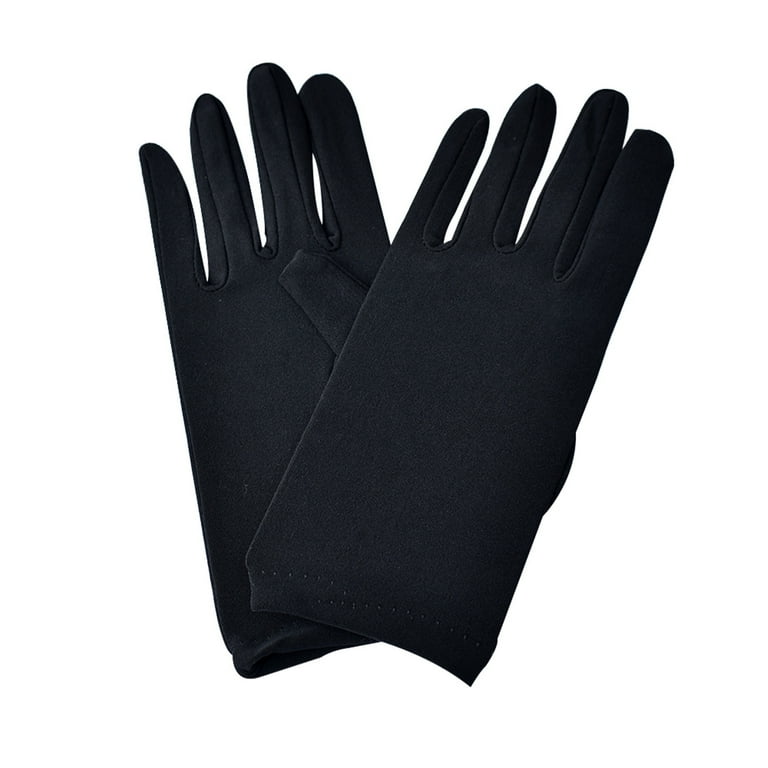 short black dress gloves Wander Doll Lucky velvet square neck side pleat mini dress with gloves in black