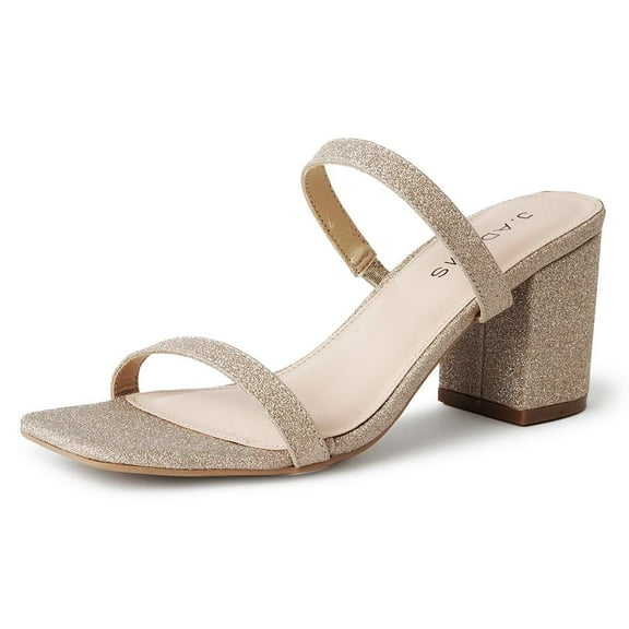 J. Adams Stormi Sandals Women Flat Mules- Square Toe Double Band Low Block Heel - Sandals for Women