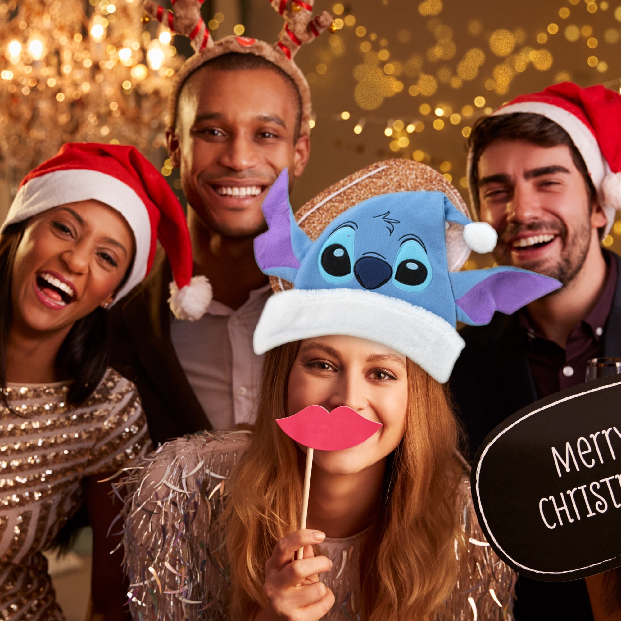 Disney Stitch Santa Holiday Hat, 16 inches Tall, Unisex, Blue, by Ruz