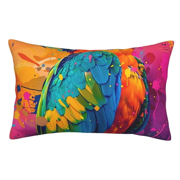 Fotbe Vibrant Parrot Splash Art Funda de Almohada Decorativa Estilo Occidental, Lujo en Algodón, Fundas para Almohadas King, Cojín Estampado para Decoración del Hogar-20"x30"