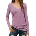 thumbnail image 7 of Tauxra Womens Long Sleeve V Neck Top with Striped, Slimted Casual Shirt, Soft Stretch Knit Fabric, Drape Hem for Versatile Everyday Wear, 7 of 7