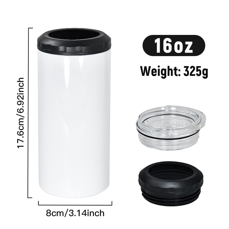 5 in 1 16oz sublimation can cooler Stainless Steel Insulated white blank can holder with beer bottle opener on bottom