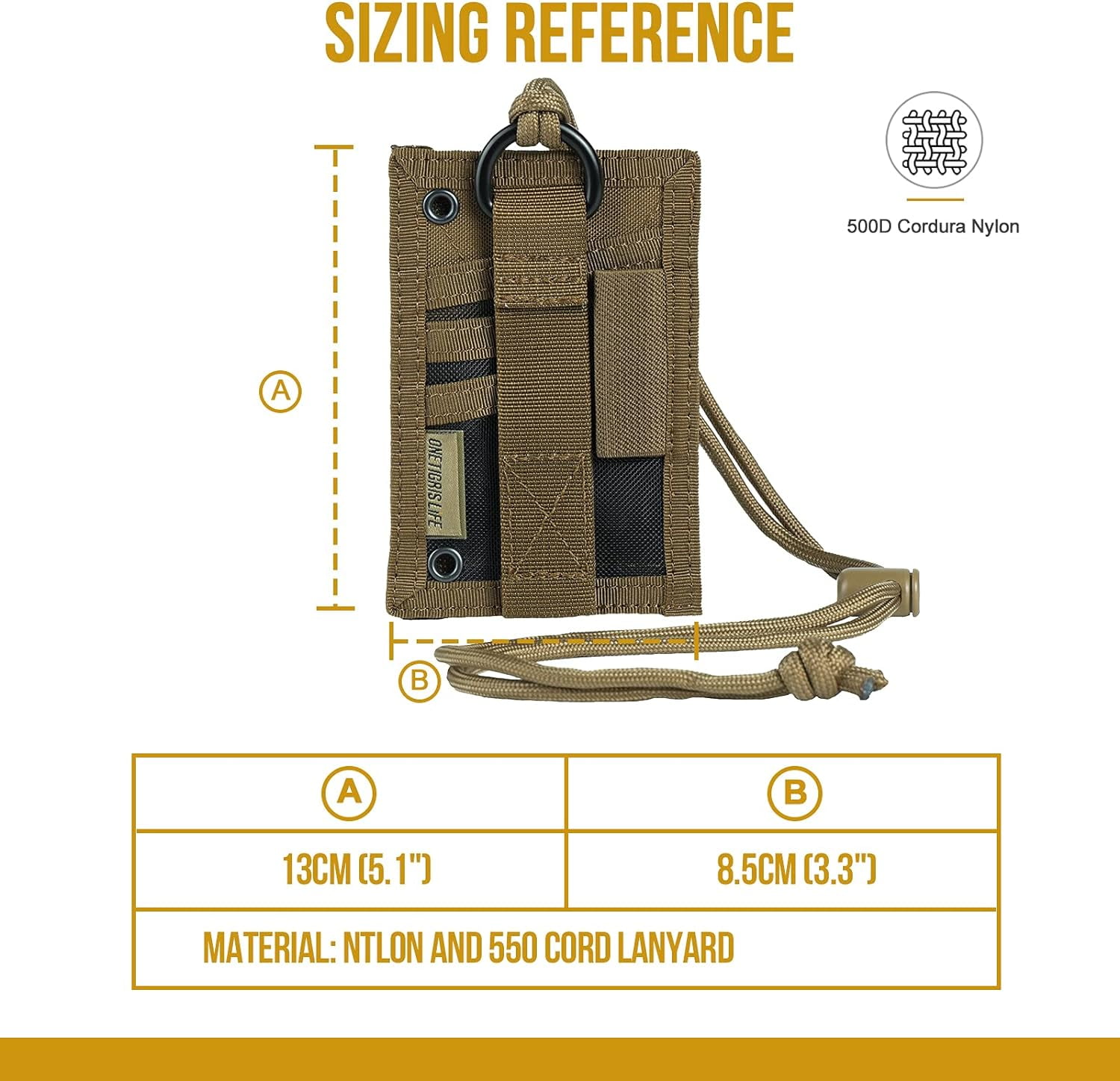 Tactical ID Card Holder Hook & Loop Patch Badge Holder Neck Lanyard Key Ring and Credit Card Organizer (Coyote Brown)