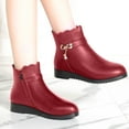 thumbnail image 2 of Tuphregyow Winter Women's Classic Cusp Toe Ankle Boots with Chunky Low Heel and Side Zipper Cozy Fleece Lining Red 36, 2 of 6