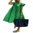 thumbnail image 1 of CHUANK VONDA Women‘s Crew Neck Casual Short Sleeve Ruffle-Trim Summer Mini Dresses, 1 of 4