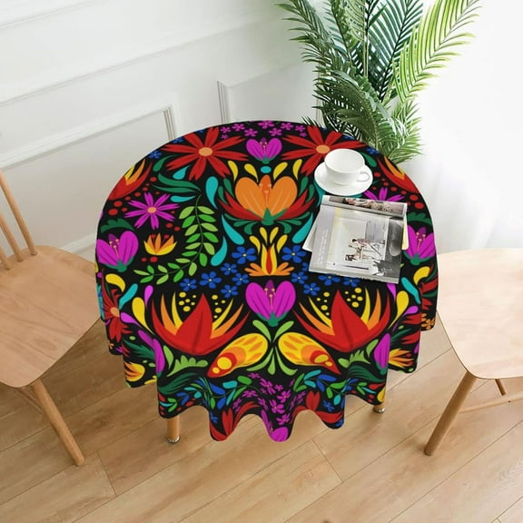 Colorful Mexican Tablecloth Round 60 Inch, Washable Polyester Table Cloth for Kitchen Party Picnic Dining Decor, Cinco de Mayo Mexican Decorations