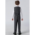 thumbnail image 2 of Boys Suit 4PC Baby Suits Wedding Party Vest Suit Set Little Gentleman Waistcoat Prom Tuxedo Dress suit Outerwear Party Vest+Shirt+Tie+Pants Outfits Clothes Set for Kids Gray Pinstripe 4T, 2 of 5
