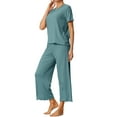 thumbnail image 4 of INSPIRE CHIC Women's Pajama Sets Round Neck Short Sleeve Solid Ribbed Casual Sleepwear Ladies Pajamas 2XL Lake Blue, 4 of 6