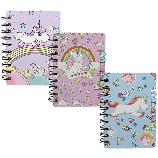 Mini cuaderno en espiral para niños y niñas, diario de bolsillo, papel rayado, 3 bonitos diseños de unicornio, 5,5" x 3,5" Ormromra CZBG-HY26