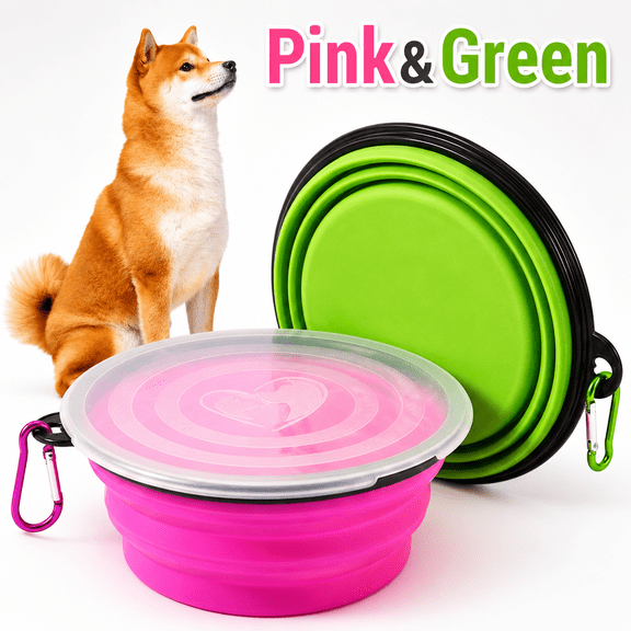 Collapsible Dog Bowls, Silicone Food with Lids for Traveling Pet Water Bowl 2Pk