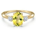 thumbnail image 3 of Gem Stone King 10K Yellow Gold Canary Mystic Topaz and White Moissanite 3-Stone Ring for Women | 1.76 Cttw | Oval 8X6MM | Gemstone November Birthstone | Size 5, 3 of 6