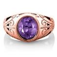 thumbnail image 3 of Gem Stone King 4.05 Ct Oval Purple Amethyst 18K Rose Gold Plated Silver Men's Ring, 3 of 5