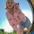 thumbnail image 2 of ZECATL Femmes Manches Longues Style Preppy 90 S Cerise Broderie Bouton de Récolte en Bas Tricot Cardigan Pull Pull Pull, 2 of 9