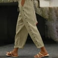 thumbnail image 2 of Women Pants Casual Summer Solid Casual Ankle Pants Elastic Waist Breathable Lightweight Pants with Button Cargo Pants Women High Waist Khaki XXL, 2 of 7