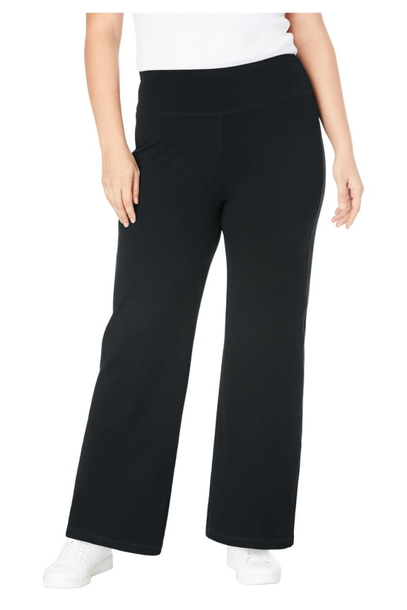 Plus Size Stretch-Cotton Knit Pull-On Wide-Leg Leggings