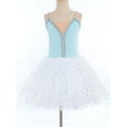 thumbnail image 3 of Haitryli Kids Girls Sparkly Strap Ballet Skirted Leotard Dance Tutu Dress Ballerina Performance Outfit and Headwear Light Blue 5-6, 3 of 6