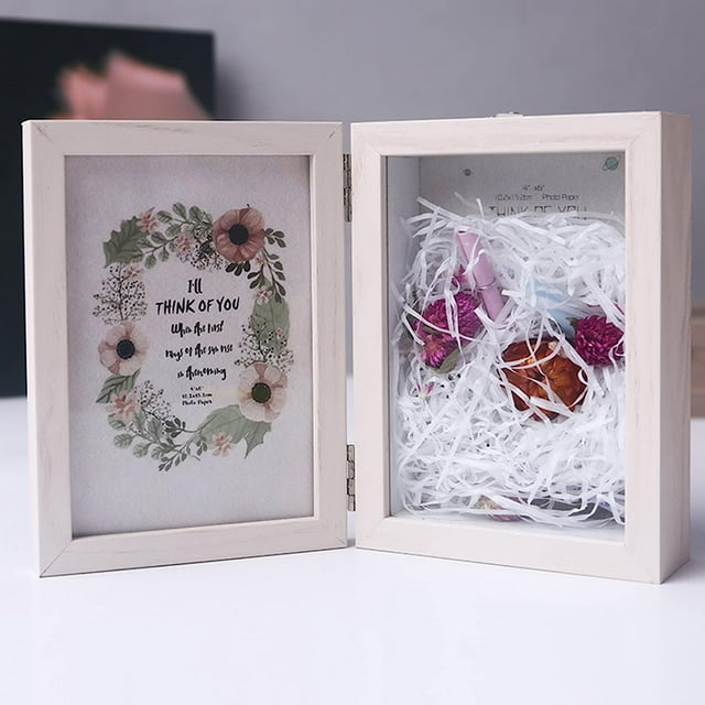 Marco de fotos profundo 3D con flores secas, marco de 18x28 cm de profundidad con vidrio para objetos, marco de caja de sombra como regalo (blanco) Sincero Electrónica