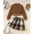 thumbnail image 3 of Kucnuzki 13 Years Big Girls Winter Outfits 14 Years Youth Teen Kids Clothes Long Sleeves Letter Embroidery Baseball Jacket Coat Plaid Pleated Skirts Set 2pcs Clothing Brown, 3 of 8