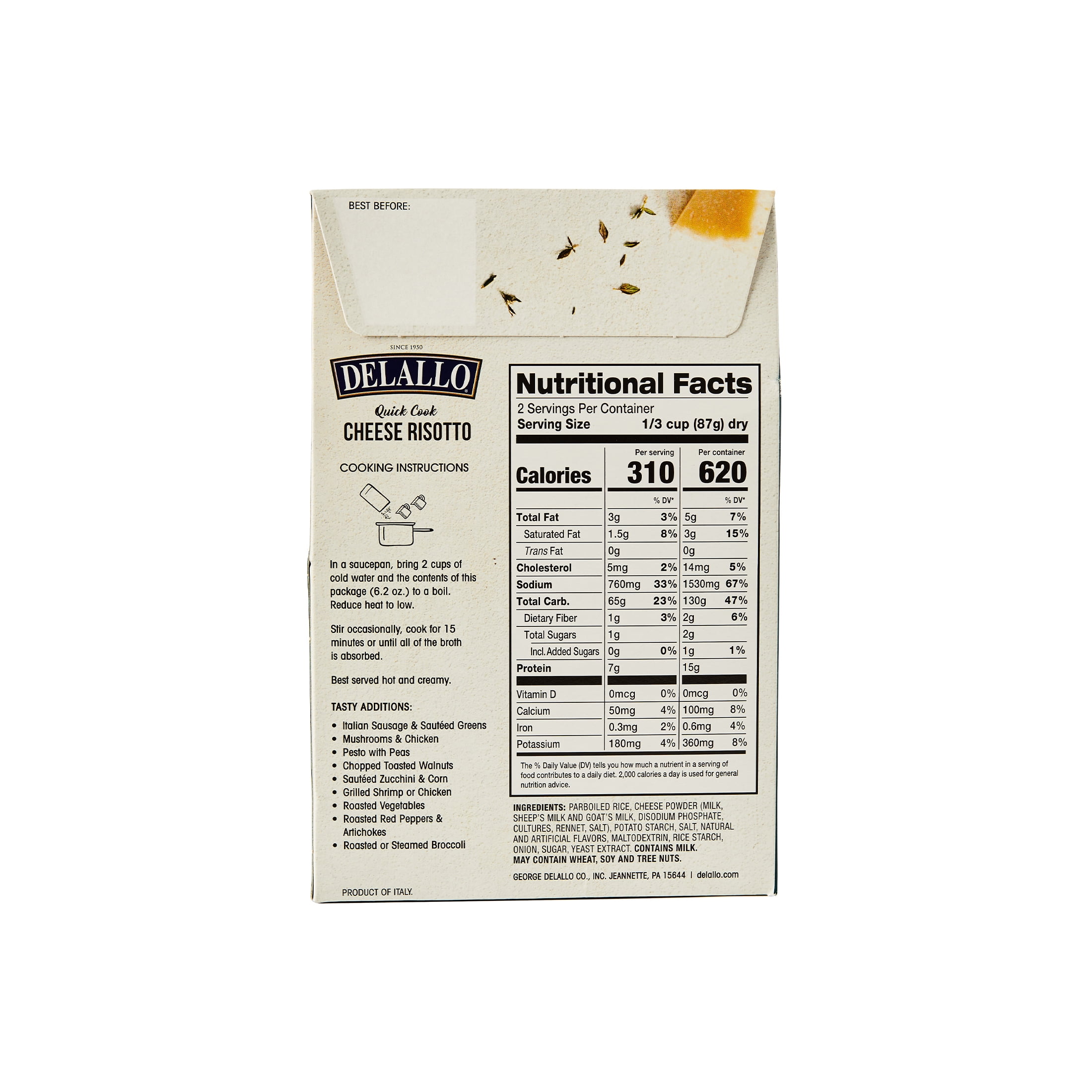 DeLallo Quick-Cook Cheese Risotto, Rice Mix, 6.2 oz Box, (3 Pack)
