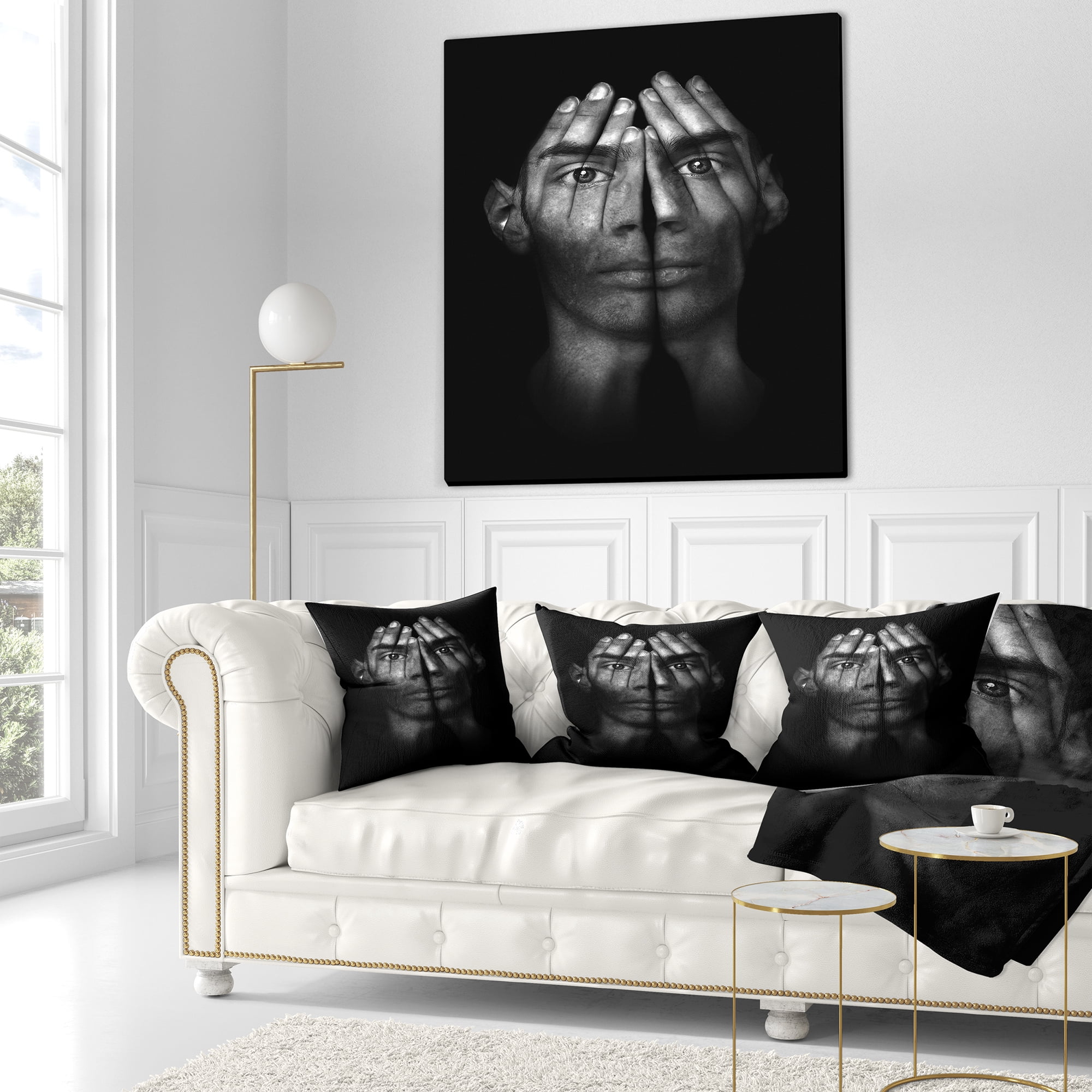 Designart Hands Covering Eyes - Abstract Throw Pillow - 18x18