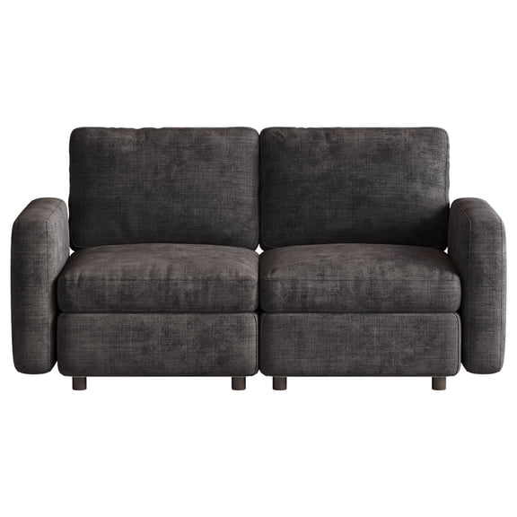 63" Modern Velvet Loveseat Sofa, Dark Gray 2-Seater Upholstered Couch with Thickened Cushions & Sinuous Spring, Comfy Small Space Settee with Stable Legs