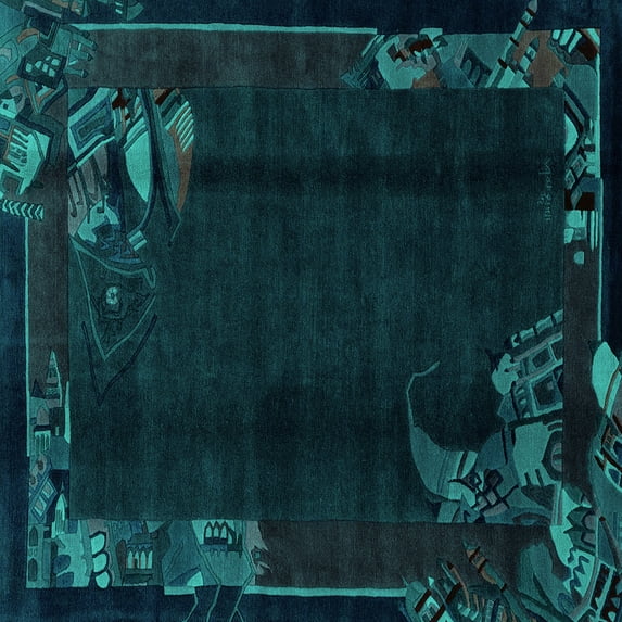 Ahgly Company Machine Washable Indoor Square Abstract Turquoise Blue Modern Area Rugs, 5' Square