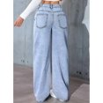 thumbnail image 6 of Women'S Baggy Straight Leg Jeans Elastic High Waisted Denim Pants Bottoms with Pockets Blue L, 6 of 10