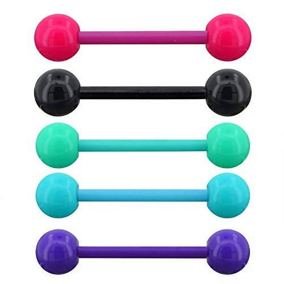 OUFER 14G 5PCS Soft Acrylic Tongue Rings Barbell Colorful Tongue Barbell Tongue Piercing
