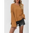 thumbnail image 3 of Women'S Oversized Long Sleeve Sweaters Fall Outfits Trendy Crewneck Knit Side Slit Fashion Pullover Tops Yellow Brown S, 3 of 8