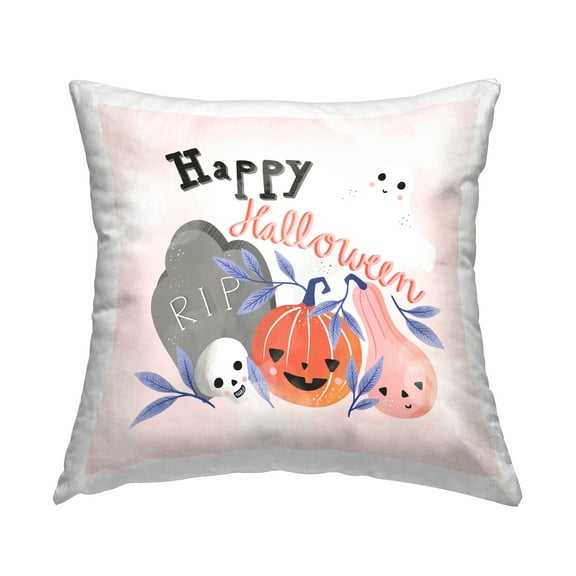 Stupell Industries Happy Halloween Smiling Festive Gourds Design by Dominika Godette Throw Pillow