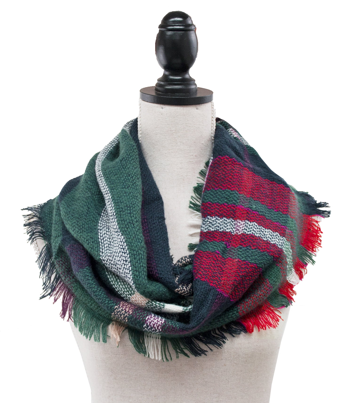 Plaid Lovers Collection Women Infinity Scarf Regular Scarf (Navy Green ...