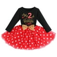 thumbnail image 2 of IBTOM CASTLE Baby Girls My 1st 2nd 3rd Birthday Polka Dots Dress with Headband Long Sleeve Sequin Princess Tutu Cake Smash One Party Gown 2 Years Black+Red, 2 of 8
