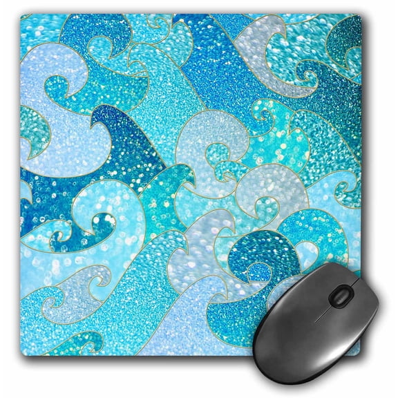 3dRose, Sparkling Teal Glitter Crystal Waves Pattern, MousePad