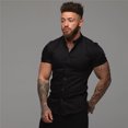 thumbnail image 3 of Camisas s Para Hombre Manga Corta Camisas casuales de manga corta para hombre Camisa de playa de verano con botones (Black, XL), 3 of 5