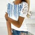 thumbnail image 1 of ICHUANYI Clearance Women Ladies Printing Short Sleeve Round Neck Pullover Lace Tops Blouse(White, XL) ICHUANYI WER2023080700541, 1 of 5